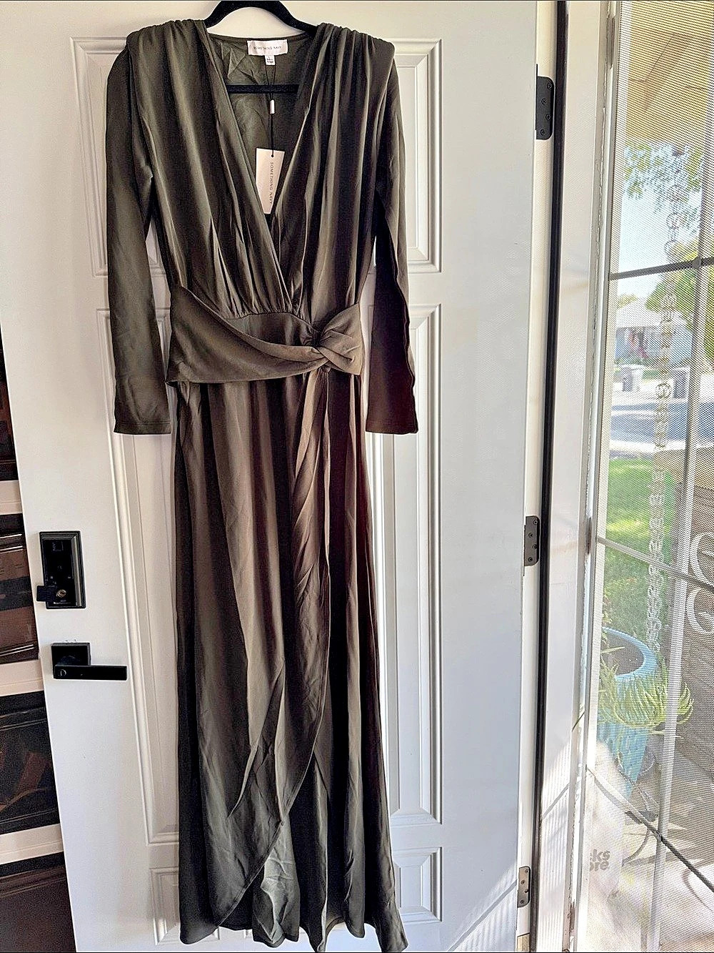 Something Navy V-Neck Wrap Gown in Green Size Large NWT